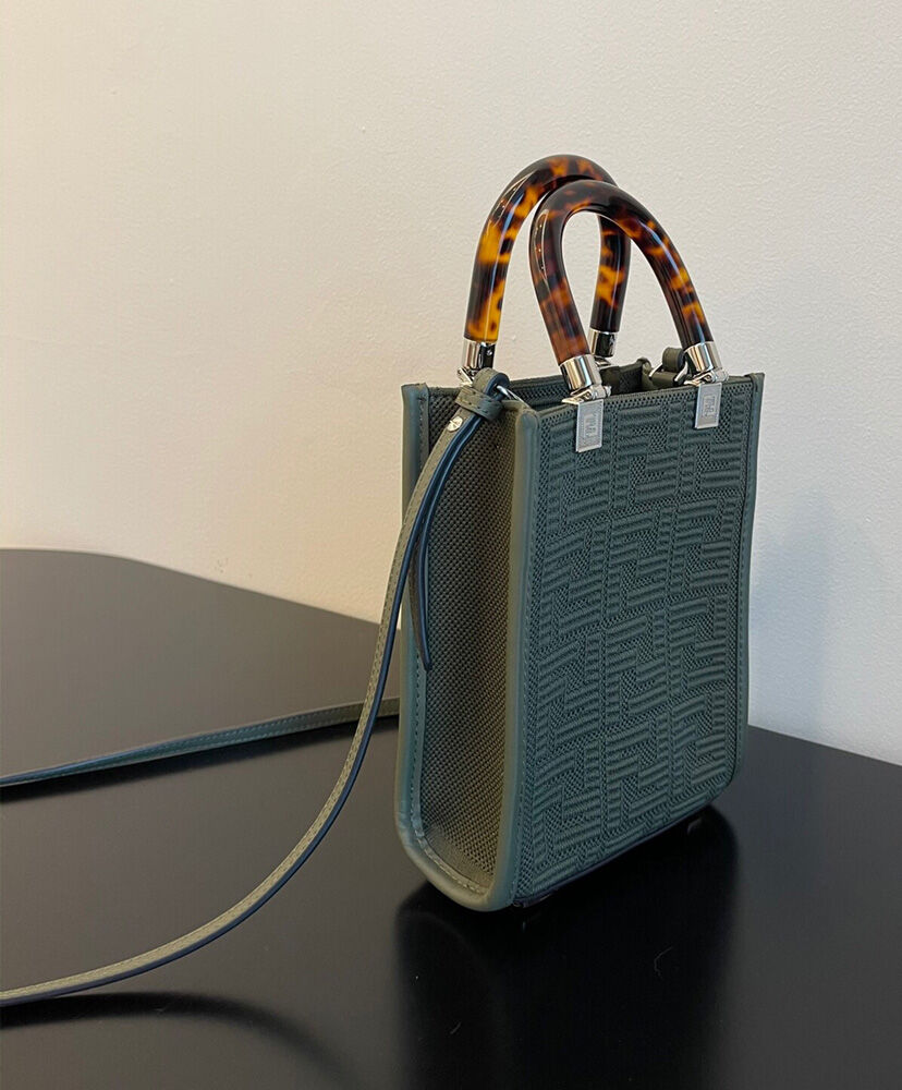 Fendi Mini Sunshine Shopper FF Fabric Mini Bag 8BS051 Green