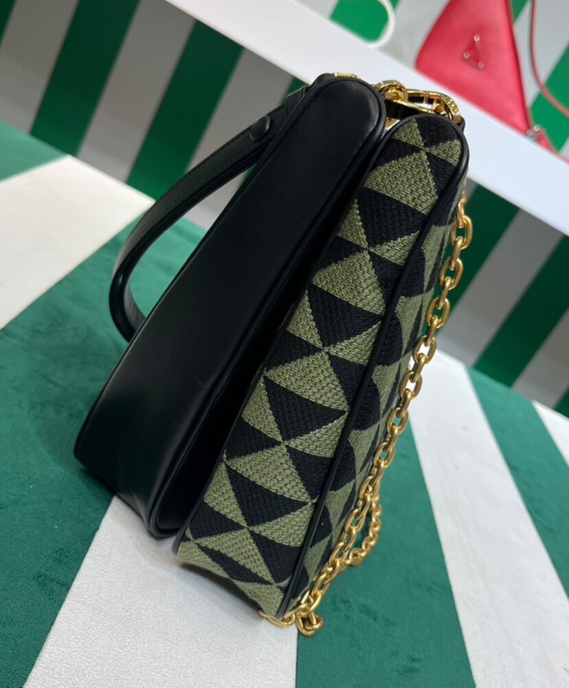 Prada Symbole Leather And Fabric Mini Bag 1BC176 Green