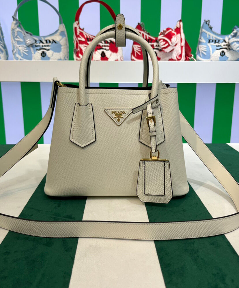 Prada Double Saffiano Leather Mini Bag Cream