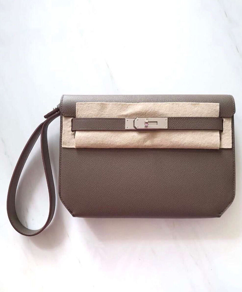 Hermes Kelly Depeches 25 Pouch Gray