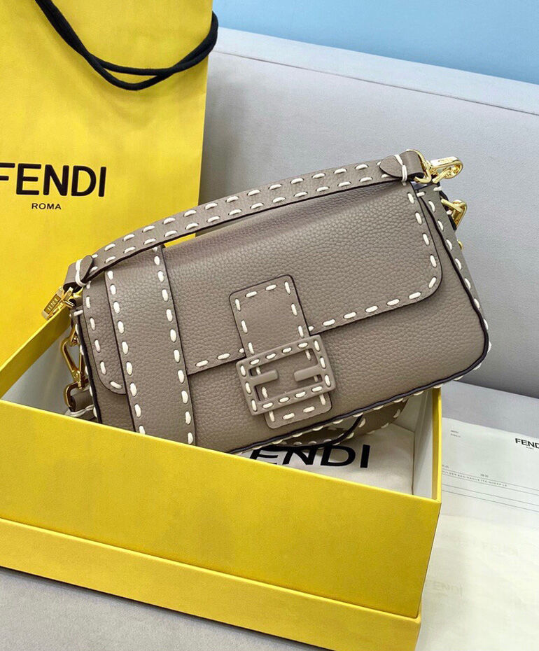Fendi Baguette Full Grain Leather Bag 8BR600 Gray