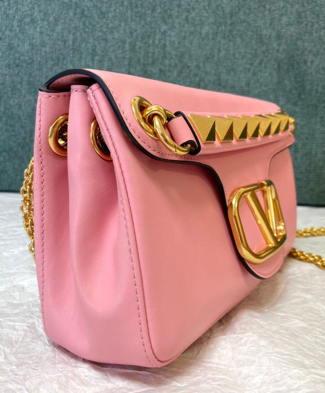 Valentino Stud Sign Nappa Shoulder Bag Pink