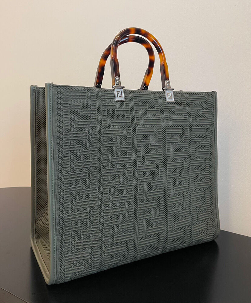 Fendi Sunshine Medium FF Fabric Shopper Green
