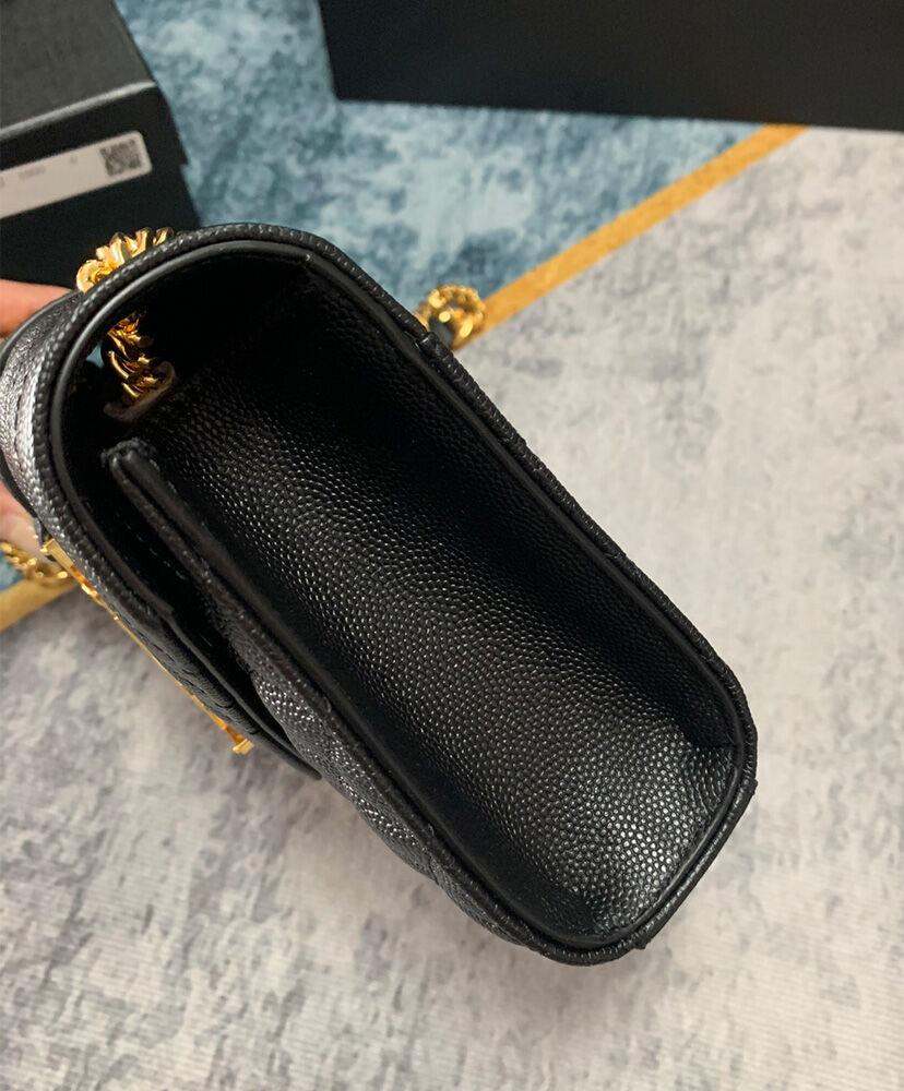 Saint Laurent Envelope Small Bag In Mix Quilted Grain De Poudre Embossed Leather Black