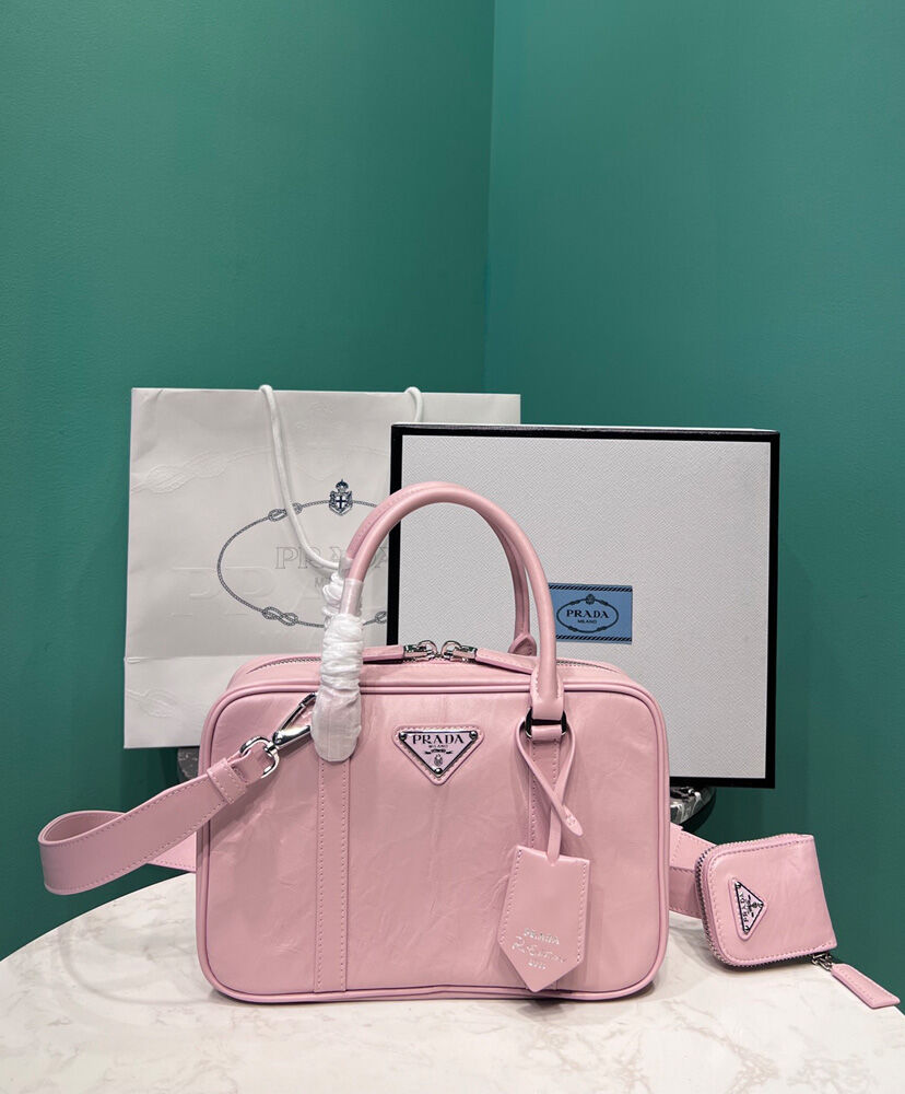 Prada Medium Antique Nappa Leather Top Handle Bag 1BB092 Pink