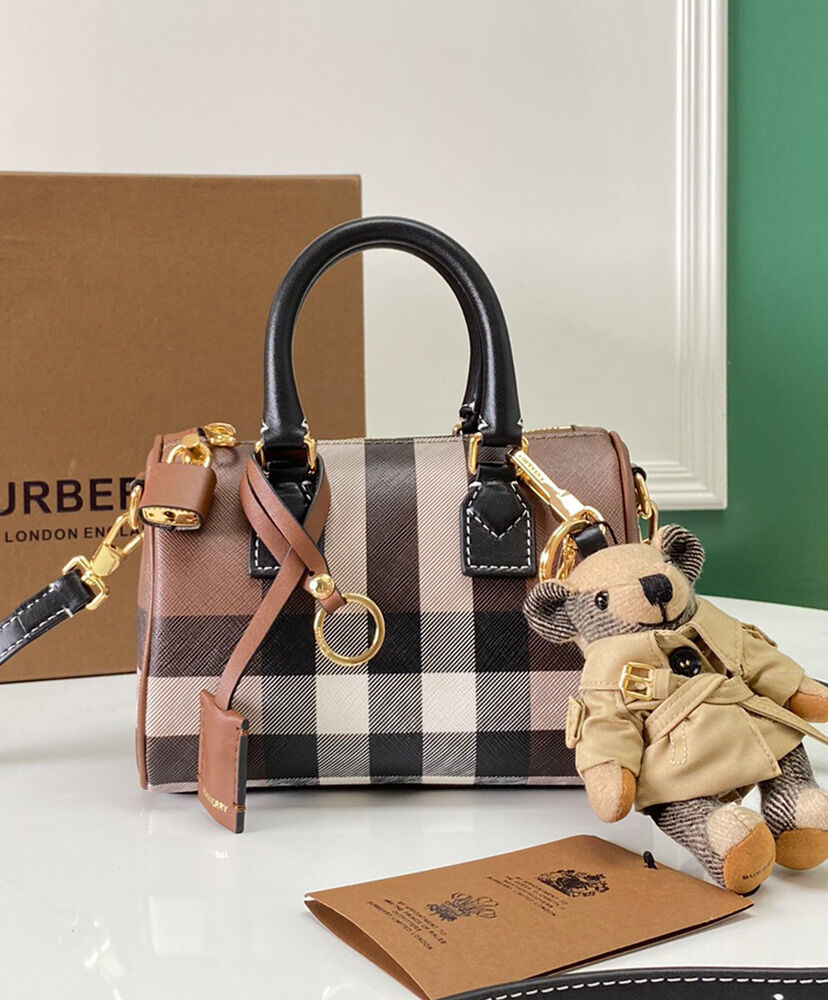 Burberry Check And Leather Mini Bowling Bag