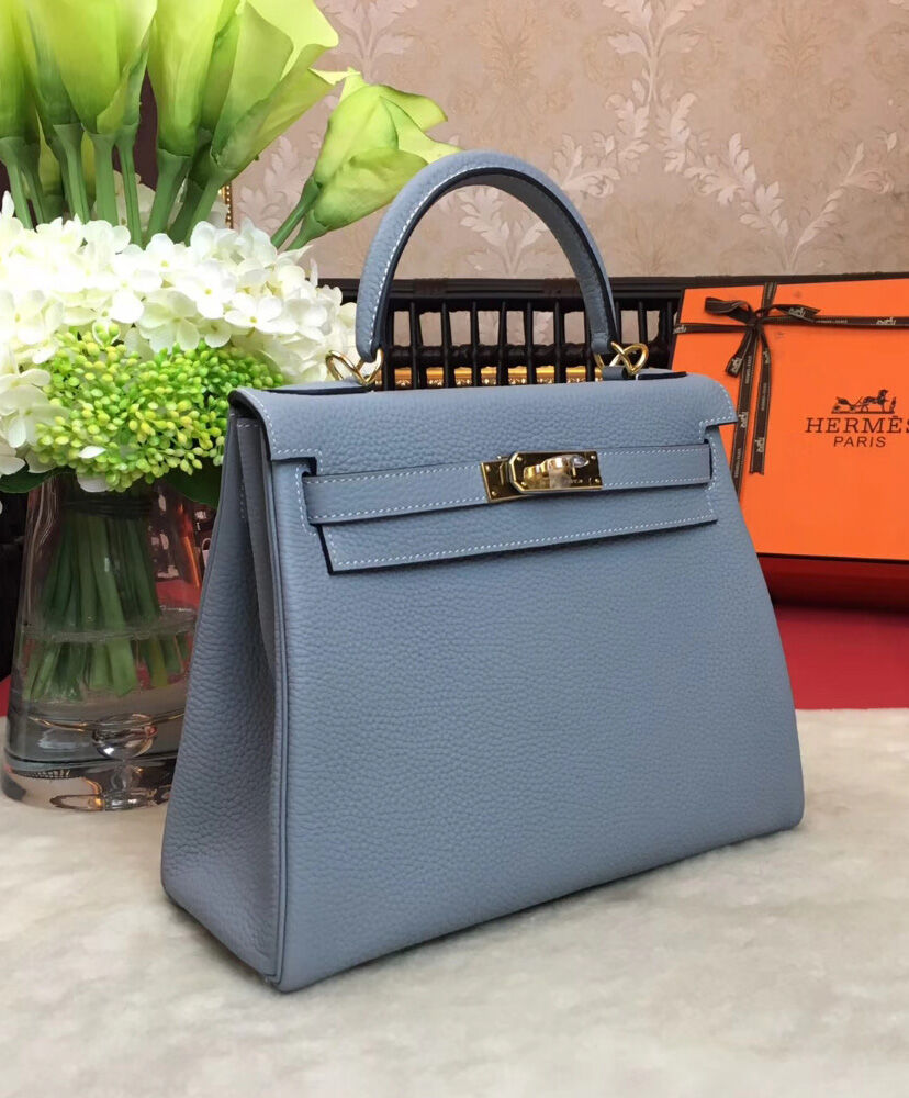 Hermes Kelly Bag 25 Togo Leather Light Blue
