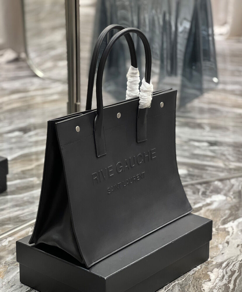 Saint Laurent Rive Gauche Small Tote Bag In Smooth Leather Black