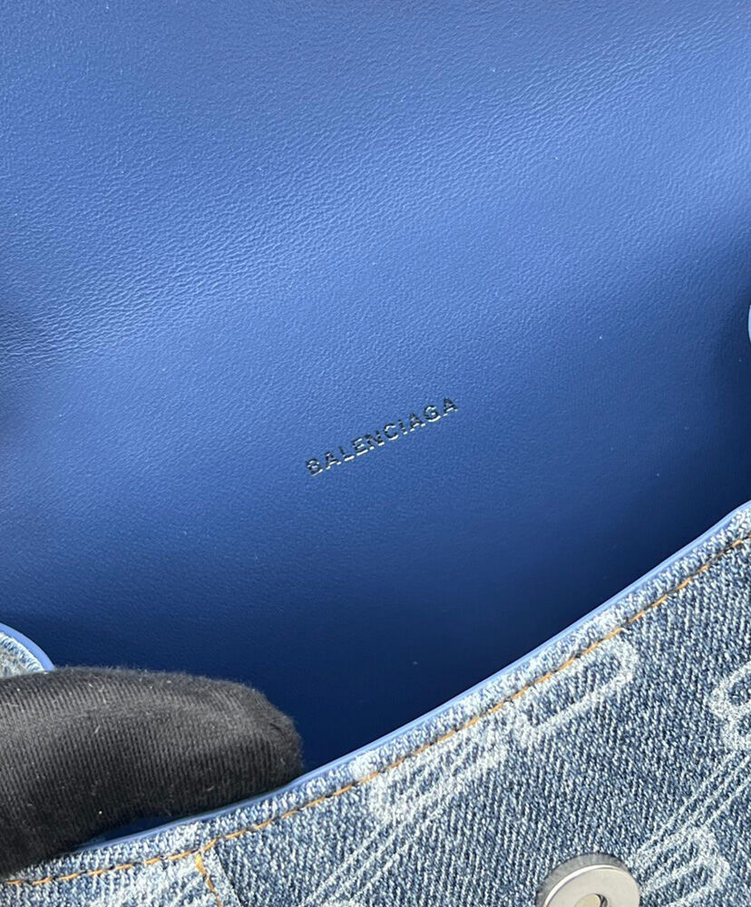 Balenciaga BB Monogram Hourglass XS Denim Tote Blue