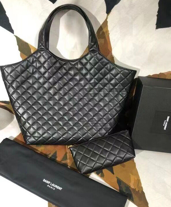 Saint Laurent Icare Maxi Shopping Bag In Quilted Lambskin Black