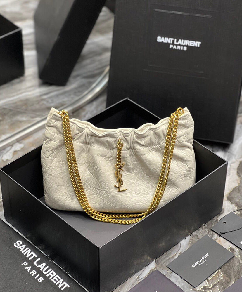 Saint Laurent Mini Leather Shoulder Bag Cream