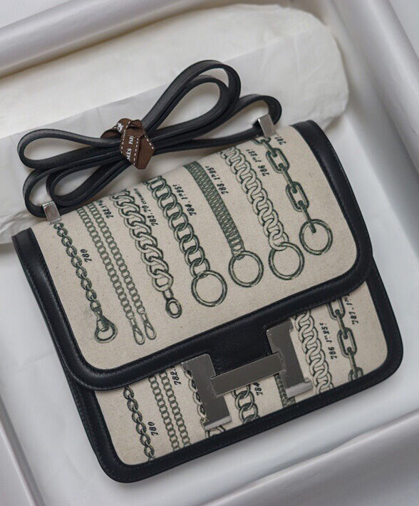 Hermes Constance 24 Limited Edition De Camp Dechainee Toile Bag Black