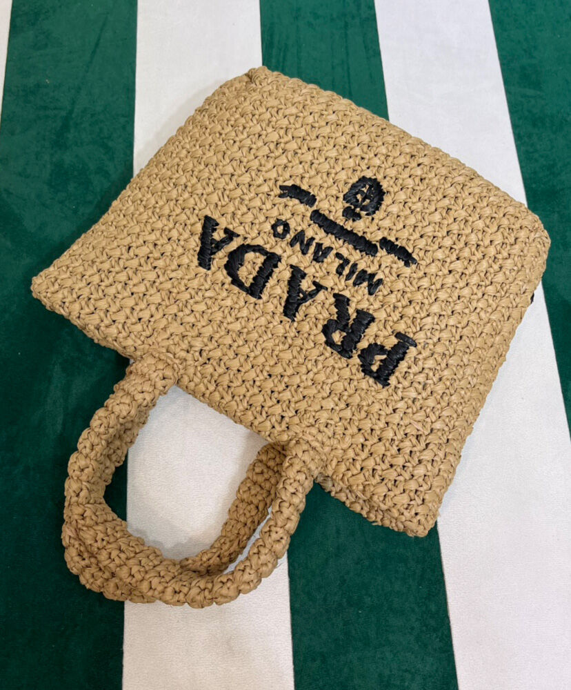 Prada Small Raffia Tote Bag Apricot