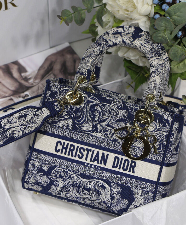 Christian Dior Medium Lady D-Lite Bag Dark Blue