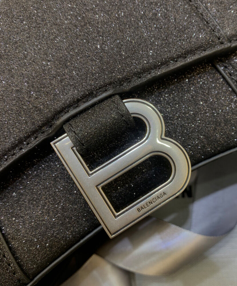 Balenciaga Hourglass XS Handbag In Glitter Material Black