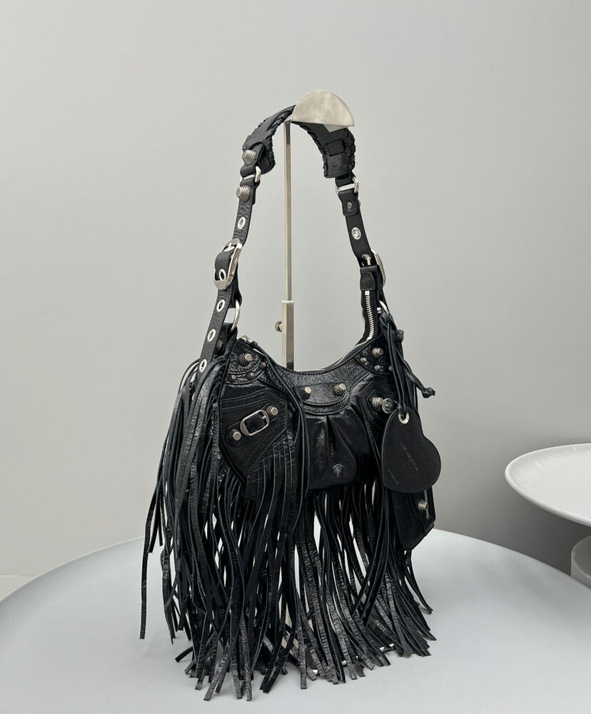 Balenciaga Le Cagole Fringed Shoulder Bag Black