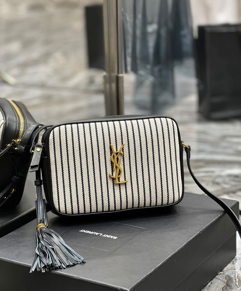 Saint Laurent Lou Camera Bag In Canvas And Smooth Leather Cream