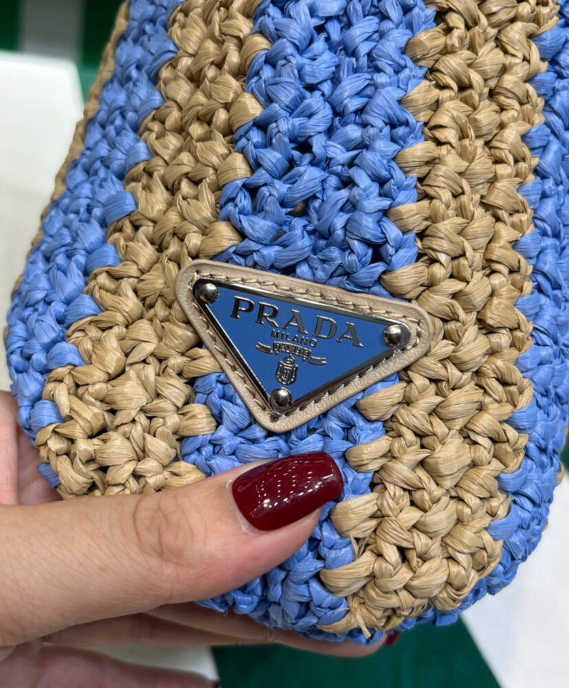 Prada Small Raffia Tote Bag Blue