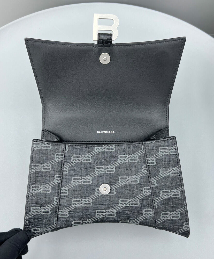 Balenciaga Hourglass Small Handbag BB Monogram Coated Canvas Black