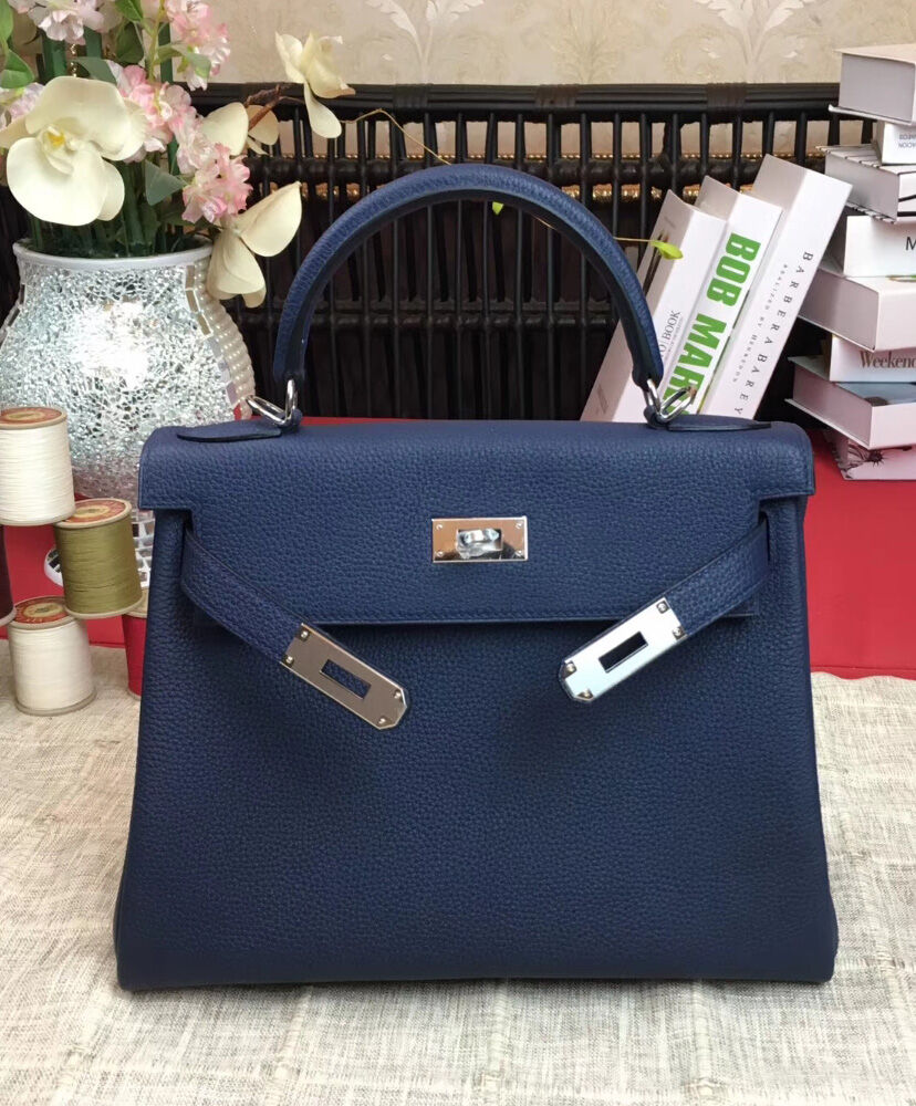 Hermes Kelly Bag 25 Togo Leather Dark Blue
