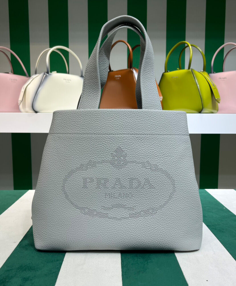 Prada Medium Leather Tote 1BG384 Gray