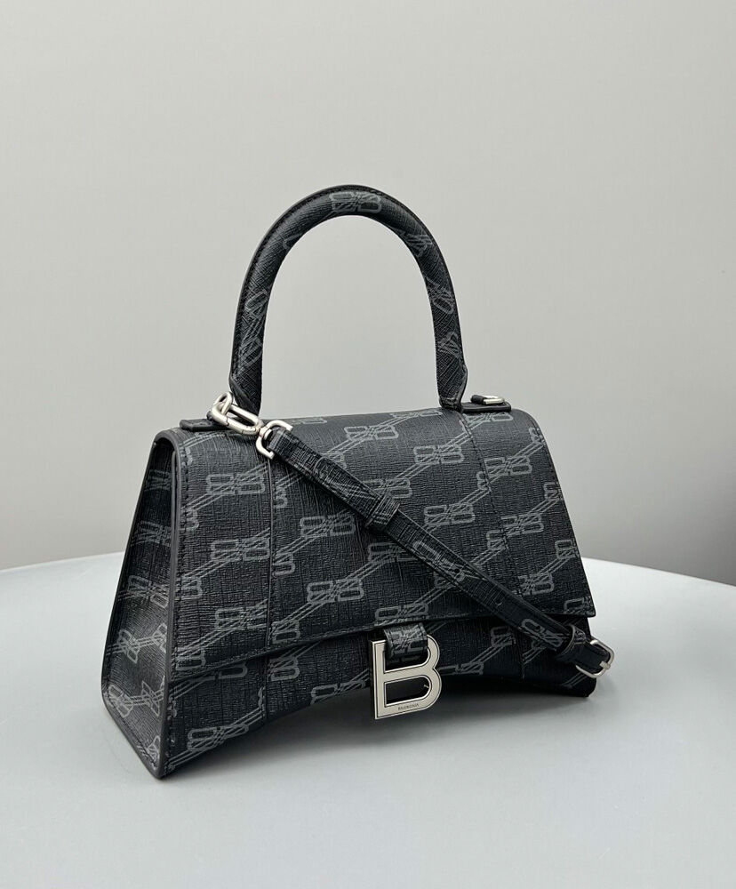 Balenciaga Hourglass Small Handbag BB Monogram Coated Canvas Black