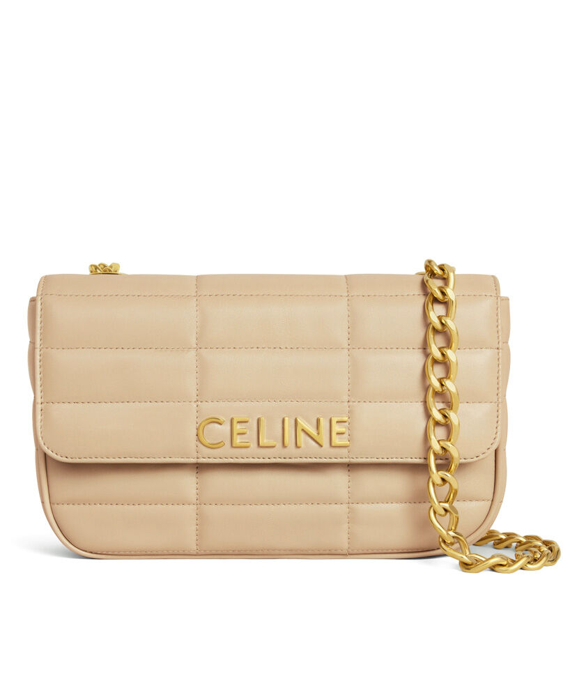 Celine Chain Shoulder Bag Matelasse Monochrome Apricot
