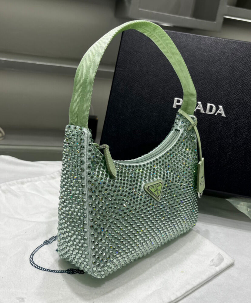 Prada Satin Mini-bag With Artificial Crystals Green