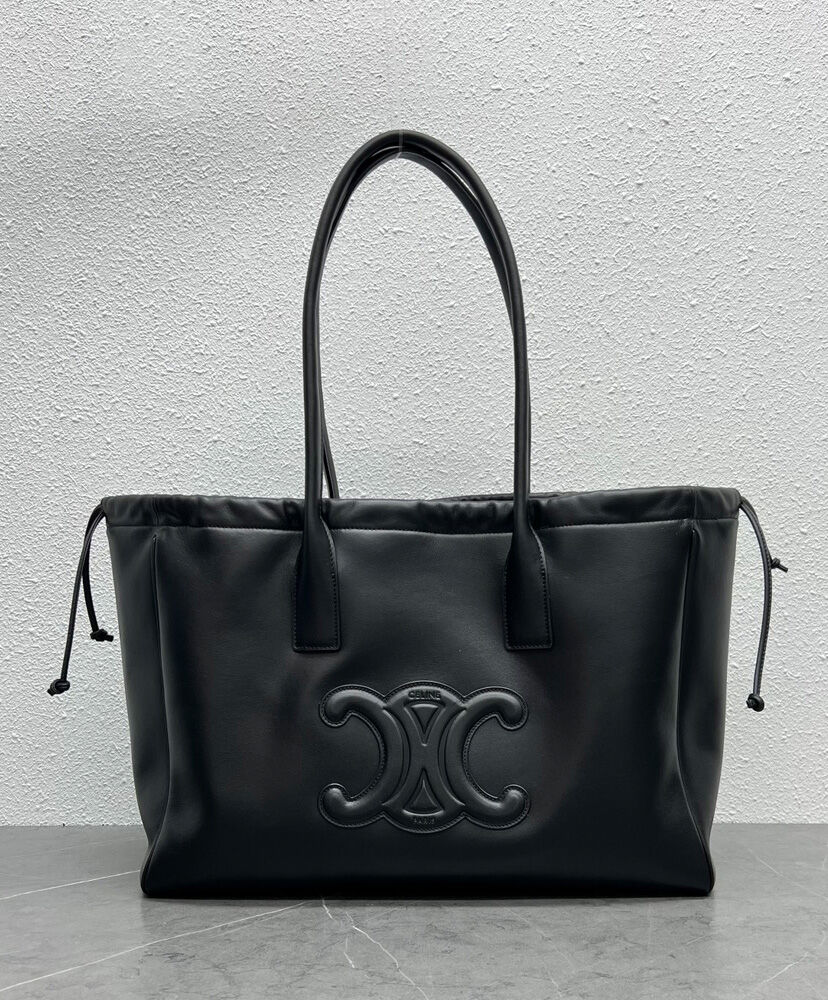 Celine Cabas Drawstring Cuir Triomphe In Smooth Calfskin Black