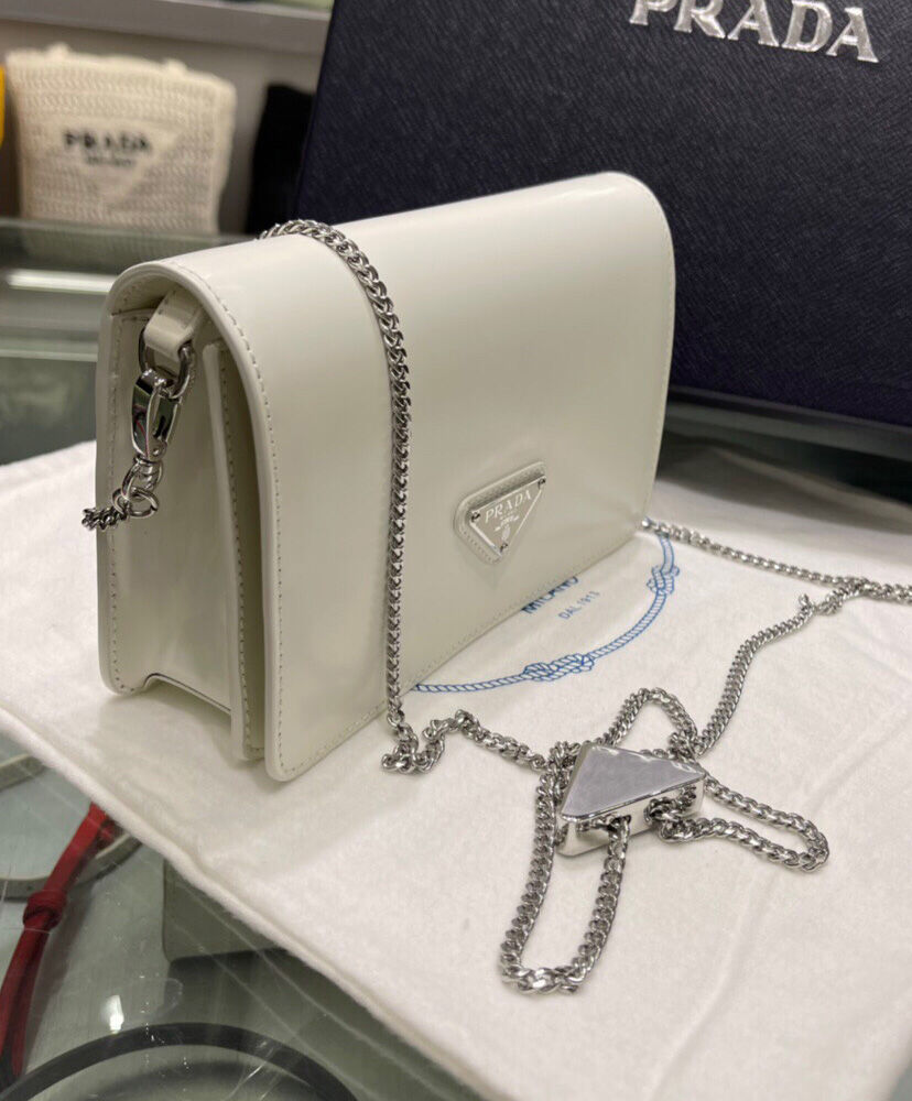 Prada Brushed Leather Shoulder Bag 1BD307 Cream