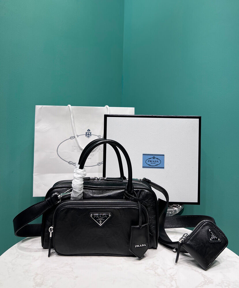 Prada Antique Nappa Leather Multi-pocket Top-handle Bag 1BB099 Black