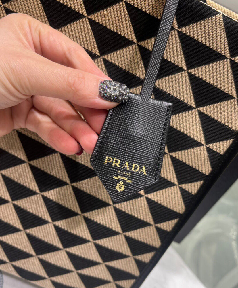 Prada Large Symbole Jacquard Fabric Handbag Black