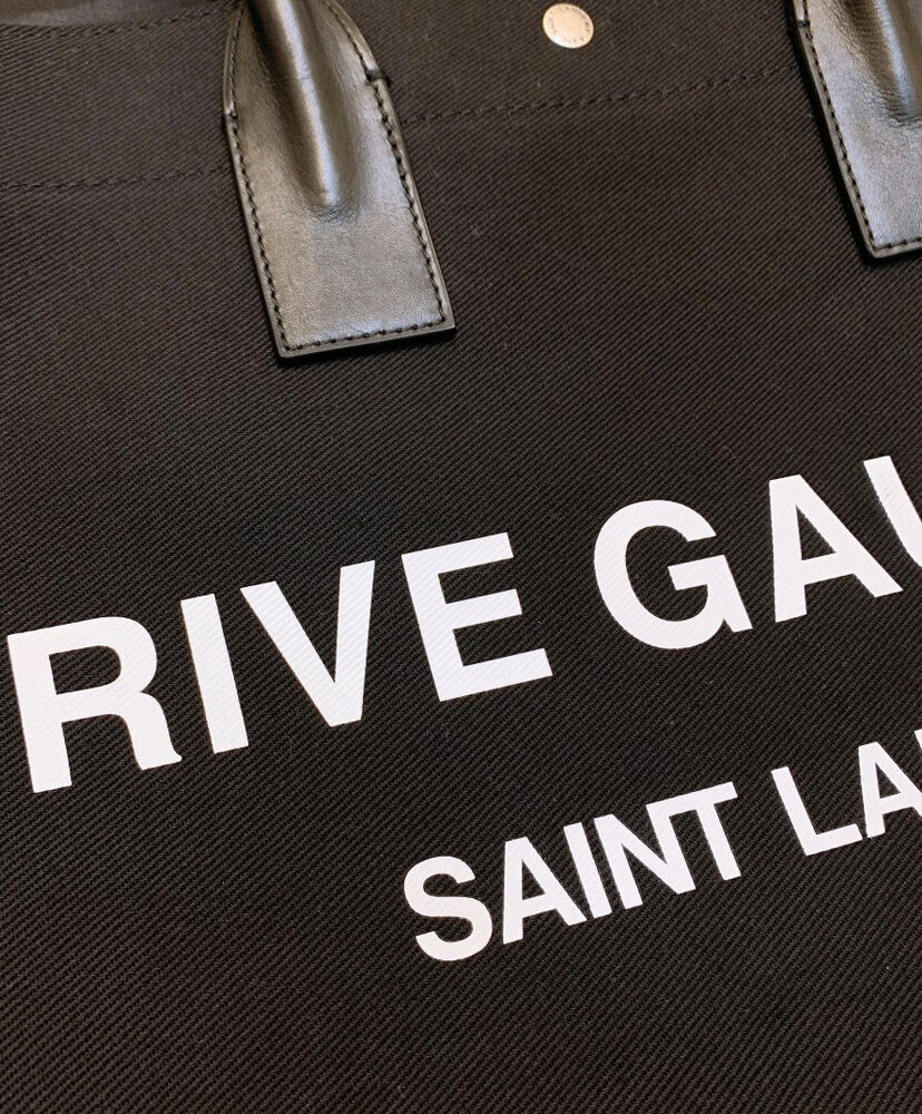Saint Laurent Rive Gauche Tote Bag In Linen And Leather 499290 Black