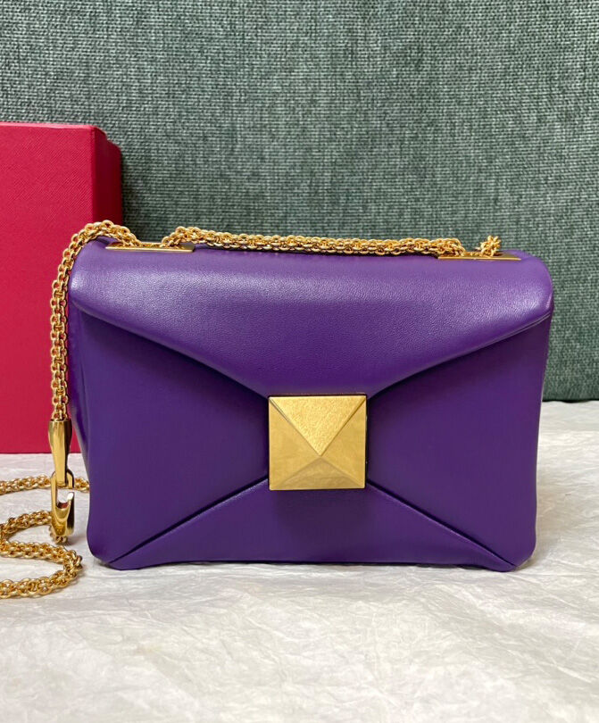 Valentino One Stud Nappa Bag With Chain Purple
