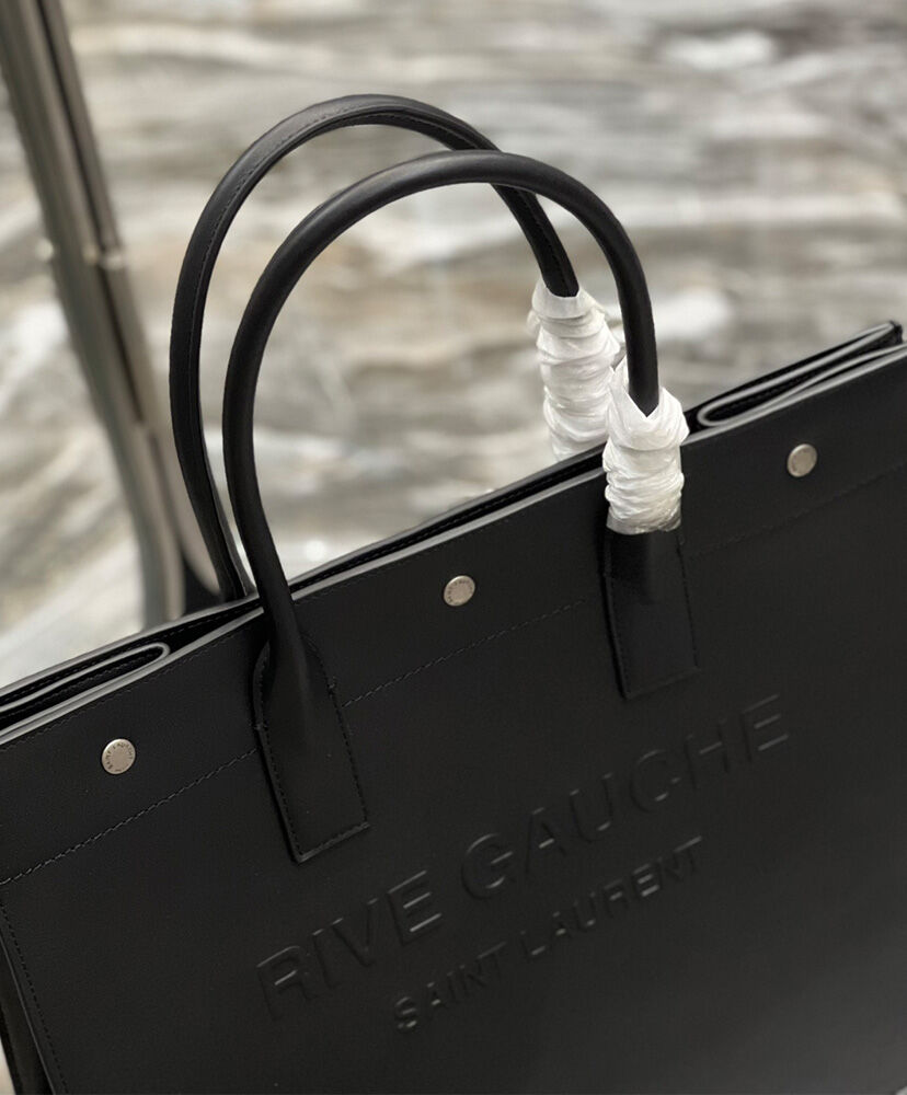 Saint Laurent Rive Gauche Small Tote Bag In Smooth Leather Black