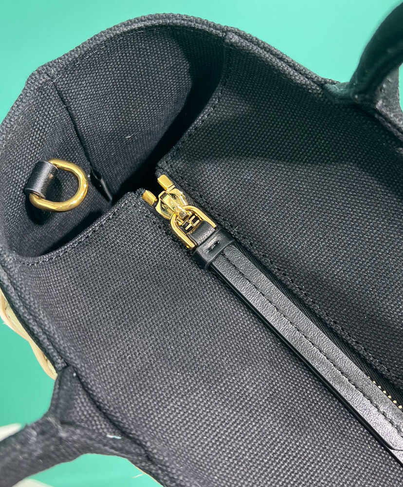 Prada Wicker And Canvas Tote 1BG835 Black