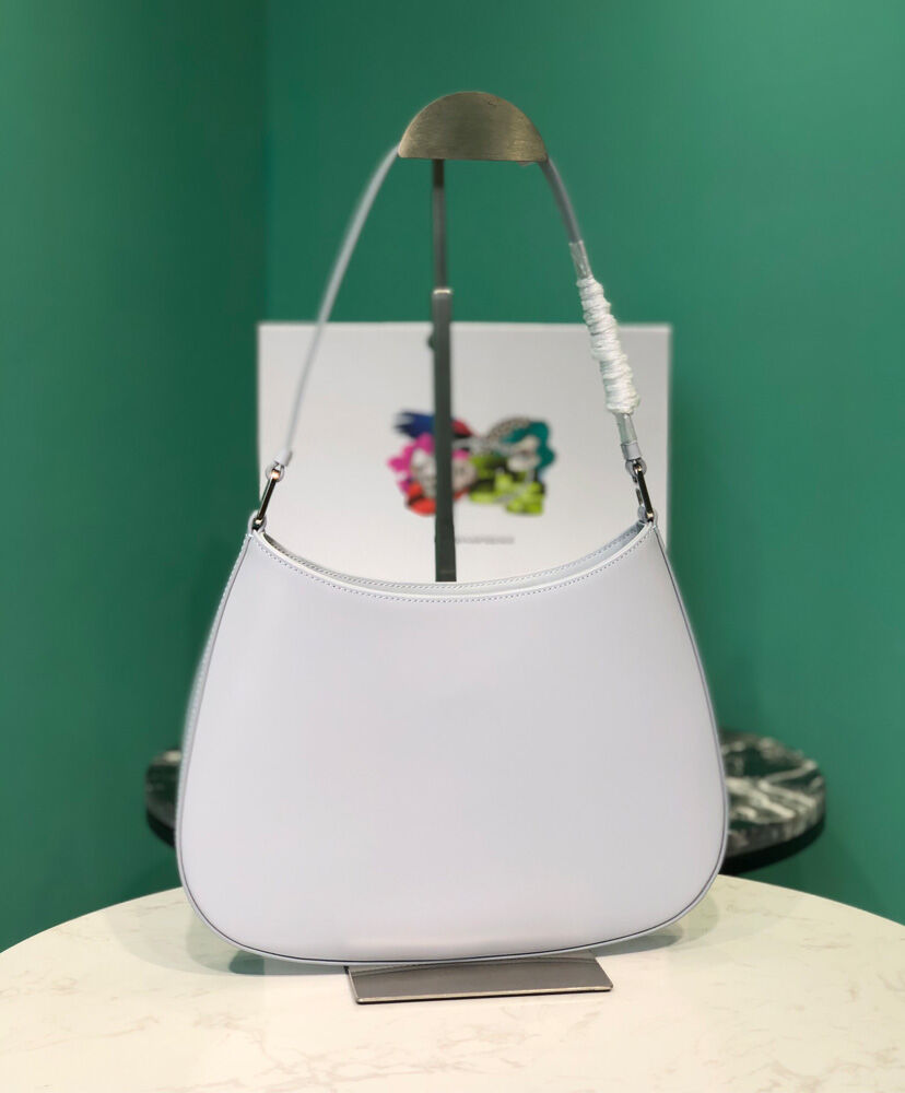 Prada Cleo Brushed Leather Shoulder Bag 1BC499  White