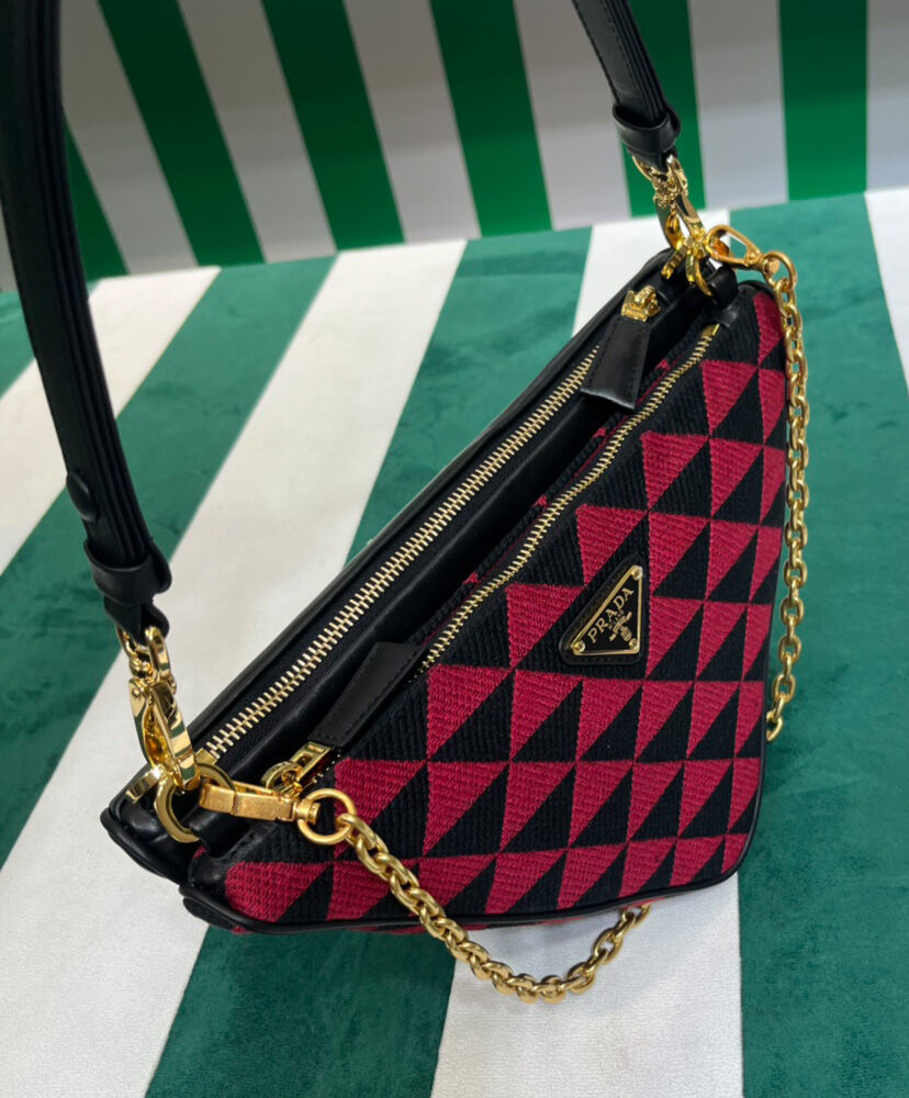 Prada Symbole Leather And Fabric Mini Bag 1BC176 Red