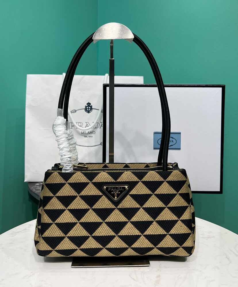 Prada Small Embroidered Fabric Prada Symbole Bag Apricot