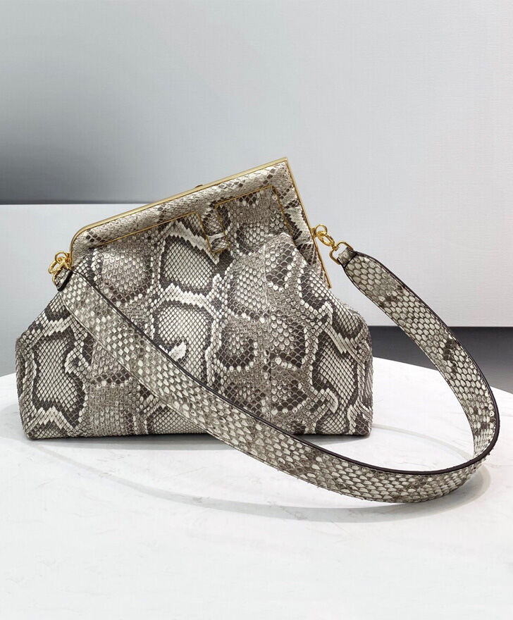 Fendi First Medium Python Leather Bag 8BP127 Gray