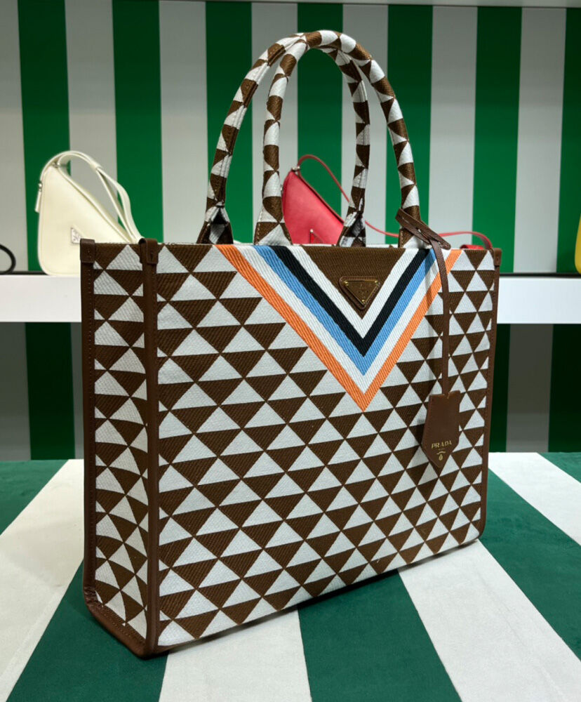Prada Symbole Jacquard Fabric Handbag Coffee