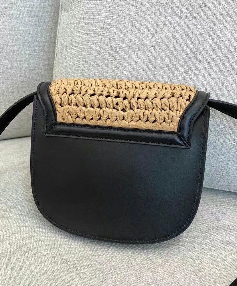 Saint Laurent Kaia Small Satchel In Raffia And Leather 6197401 Apricot