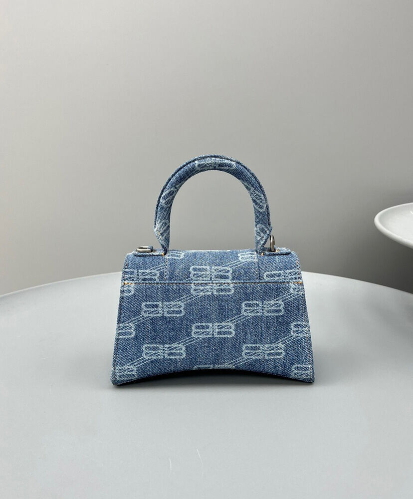 Balenciaga BB Monogram Hourglass XS Denim Tote Blue