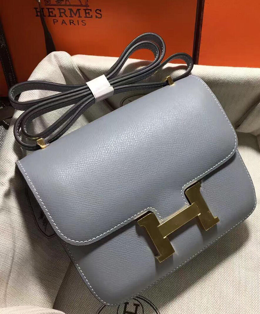 Hermes Epsom Constance 24cm Palladium Hardware Light Blue