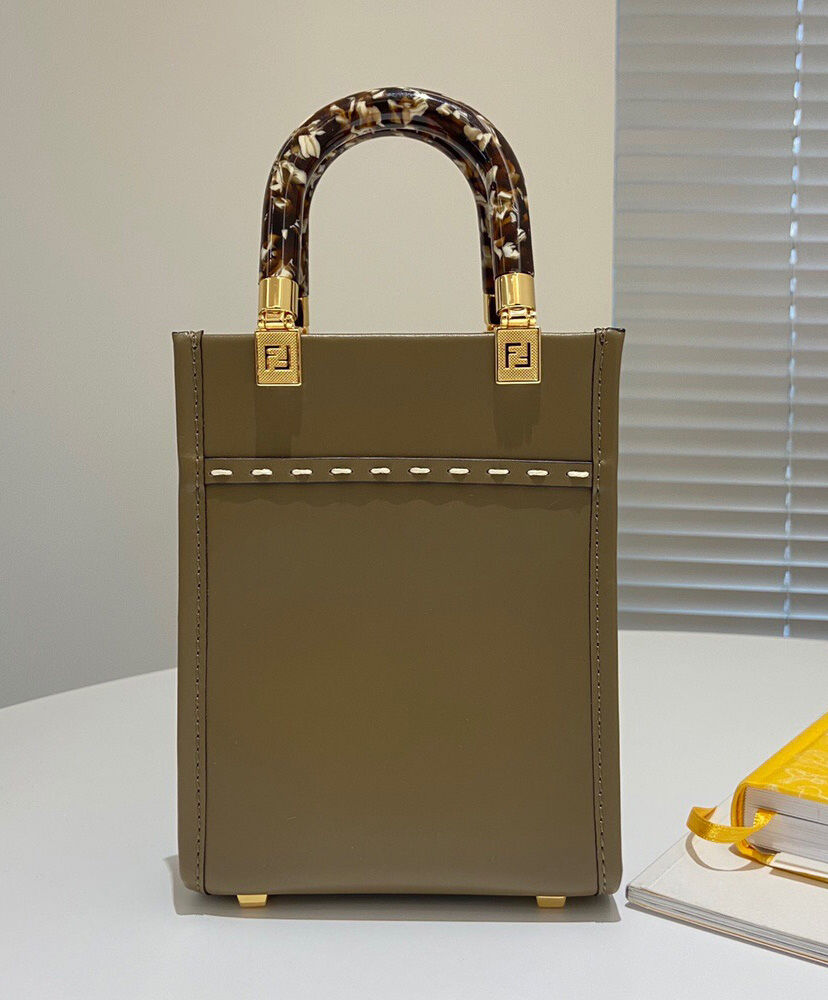 Fendi Mini Sunshine Shopper Leather And Elaphe Bag 8BS051 Khaki