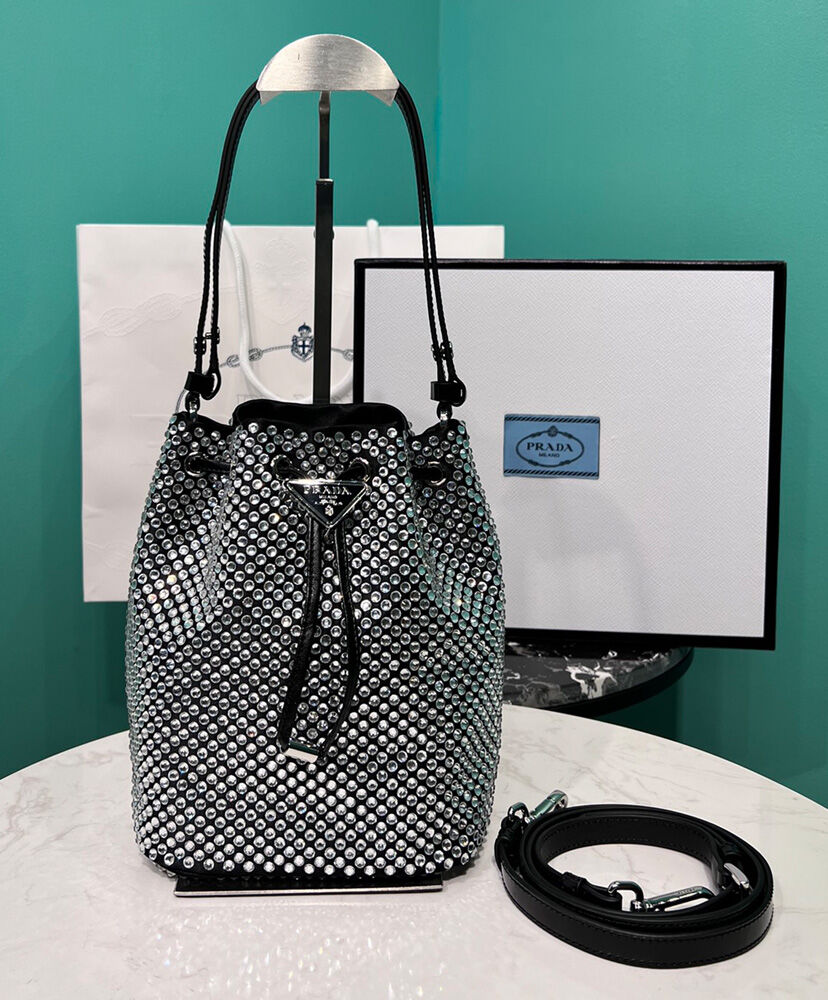 Prada Satin Mini-bag With Crystals 1BE067 Black