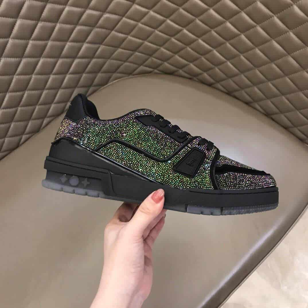LOUIS VUITTON GLITTER SNEAEKERS BLACK TRAINER   LV223