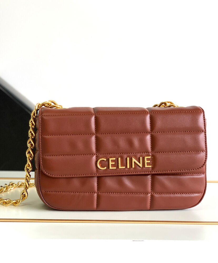 Celine Chain Shoulder Bag Matelasse Monochrome Coffee