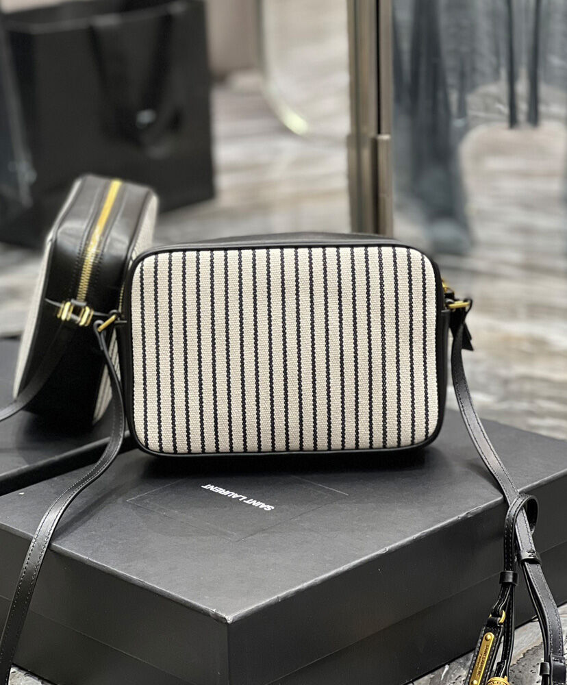 Saint Laurent Lou Camera Bag In Canvas And Smooth Leather Cream