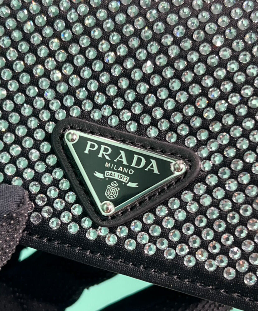 Prada Cardholder With Shoulder Strap And Crystals Black